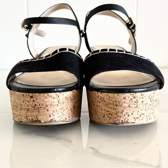 Cole Haan Steffi Wedge Cork Platform Black Suede Sandal 7.5 - Picture 12 of 13